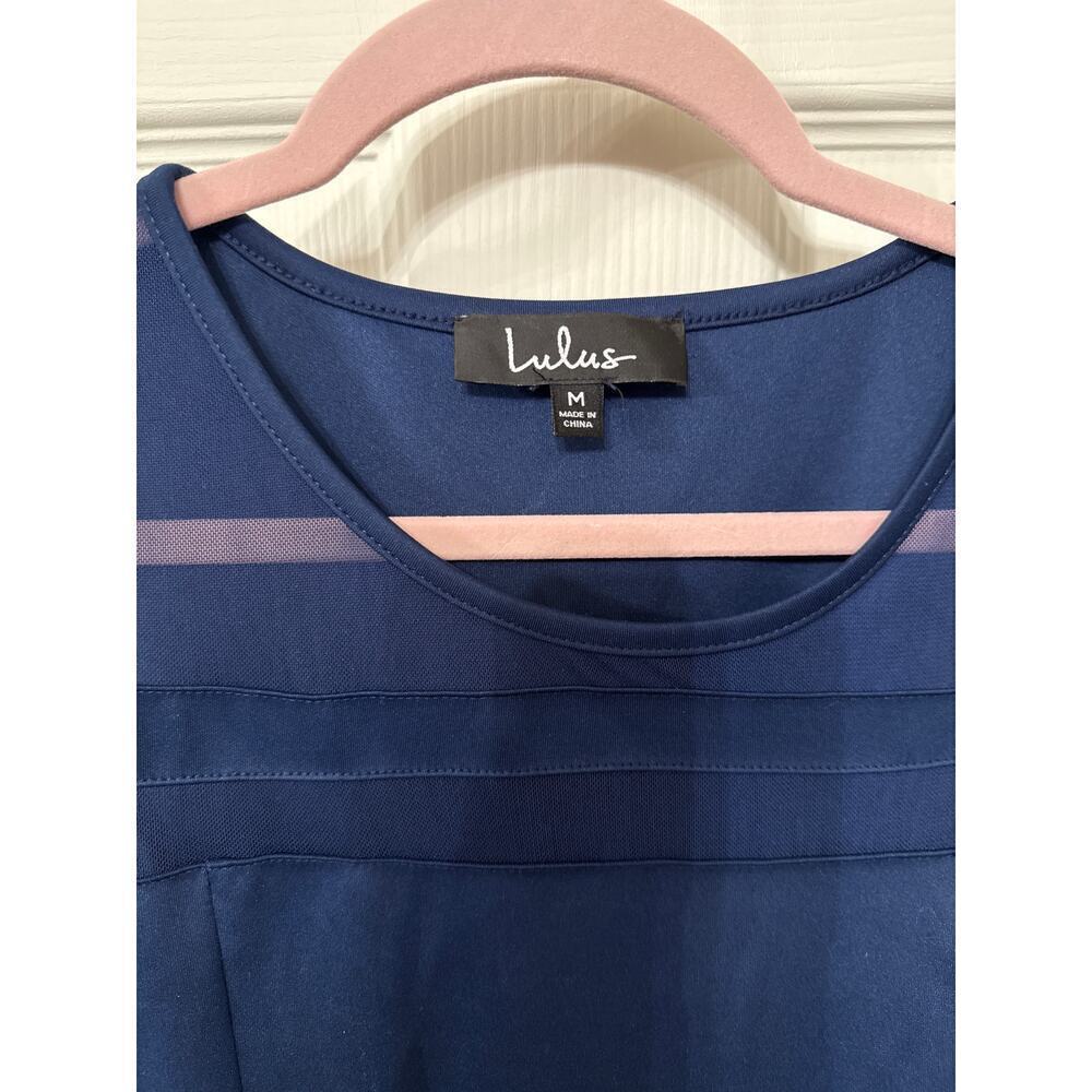 Lulu’s Navy Final Stretch Fit and Flare Sheer Mesh Panel Dress, M - Picture 6 of 9